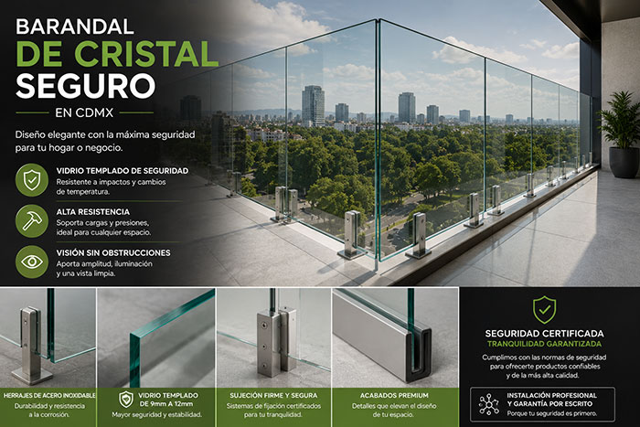 Qué debe tener un barandal de cristal seguro en CDMX