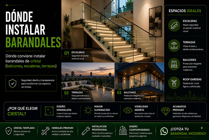 Dónde conviene instalar barandales de cristal en balcones, escaleras y terrazas