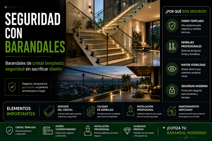 Barandales de cristal templado: seguridad sin sacrificar diseño