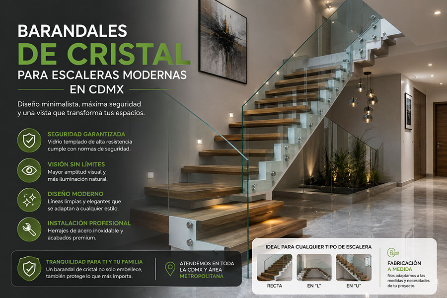 Barandales de cristal para escaleras modernas en interiores
