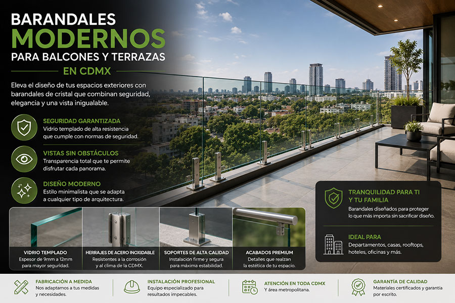 Barandales modernos de cristal para balcones y terrazas