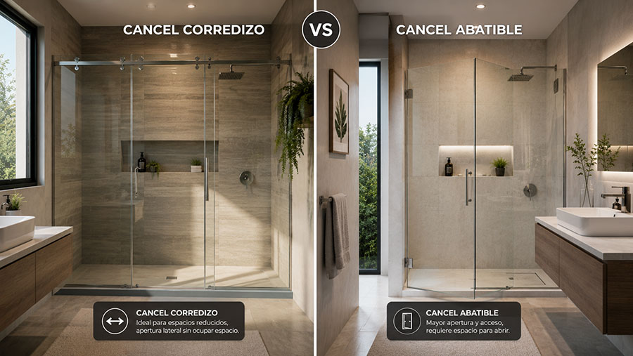 Comparativa entre cancel corredizo y abatible para baño