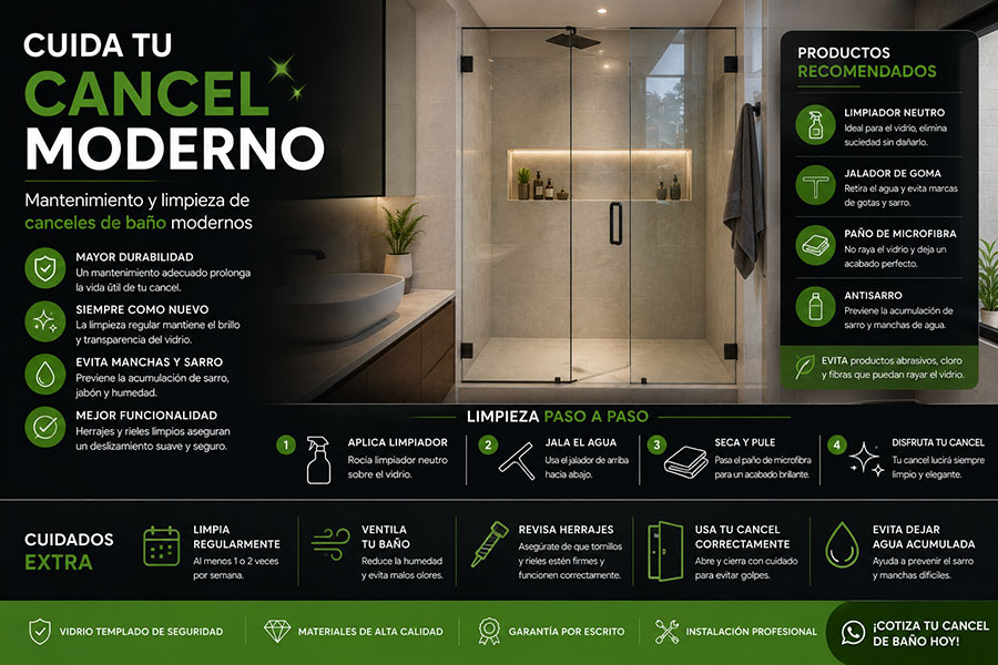 Mantenimiento de canceles de baño modernos de cristal templado