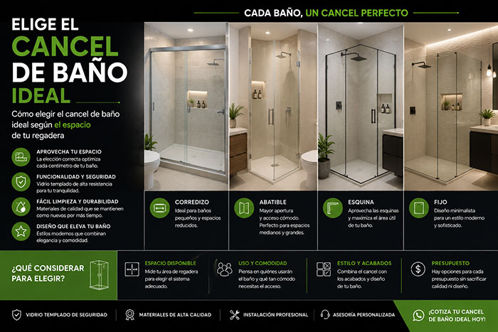 Cómo elegir el cancel de baño ideal según el espacio de tu regadera