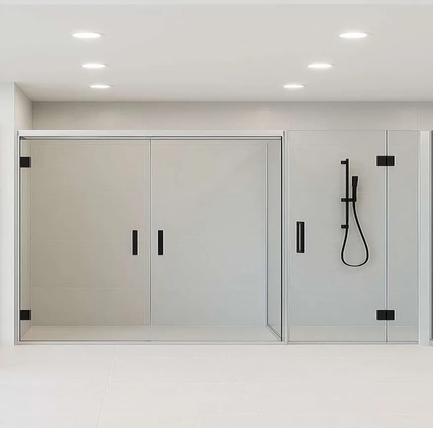 Cancel abatible de baño en vidrio templado en CDMX
