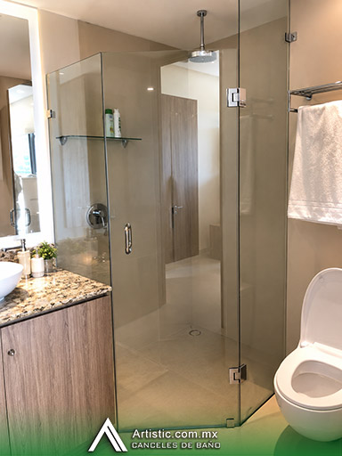Cancel de baño tipo diamante para regadera en esquina en cristal templado (CDMX)