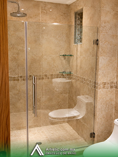Cancel de baño esquinero abatible con jaladera tipo H