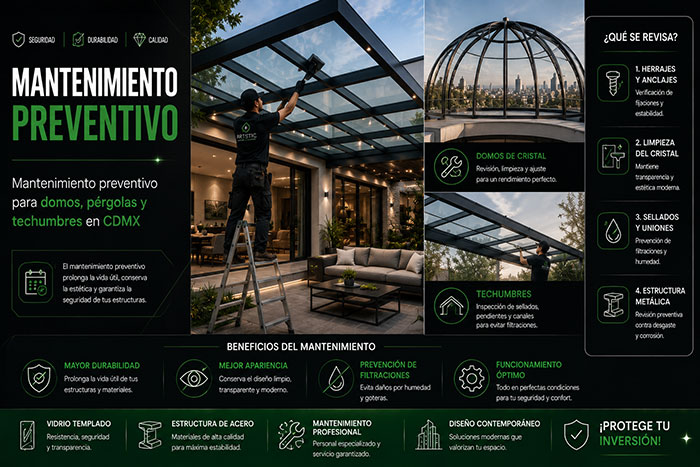 Mantenimiento preventivo para domos, pérgolas y techumbres en CDMX
