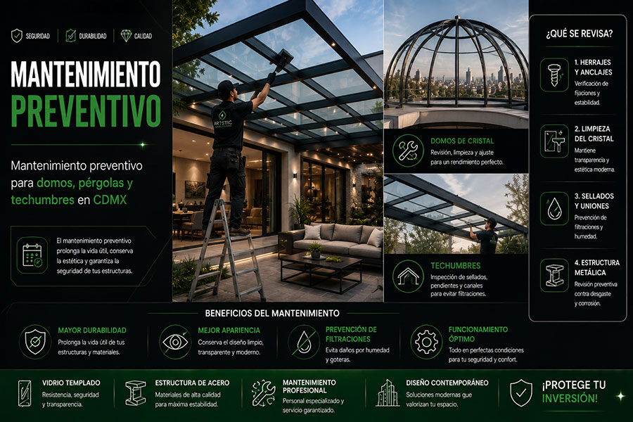 Mantenimiento preventivo para domos y pérgolas modernas