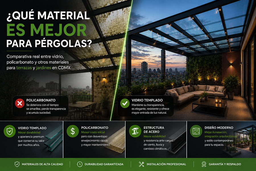 ¿Qué material es mejor para una pérgola en CDMX? Comparativa entre vidrio y policarbonato