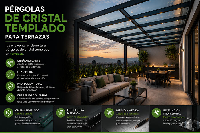 Pérgolas modernas de cristal templado para terrazas en CDMX